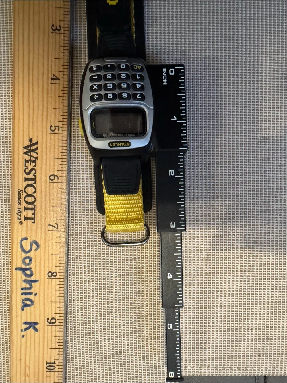 Stanley Black and Yellow Wrist Calculator Watch with Ruler